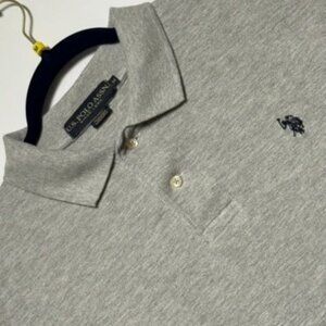 U.S. Polo Assn. Gray Short Sleeve Mens Polo Shirt M 100% Cotton Casual Excellent